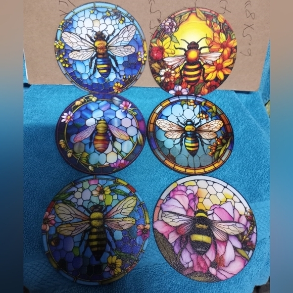 Colorful Bee Art Coasters Set Of 6 - Picture 1 of 8